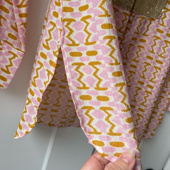Figure Lamu Shirt in Kenyan Mosaic Pink Gold Sequin Button Down Top - Picture 6 of 11